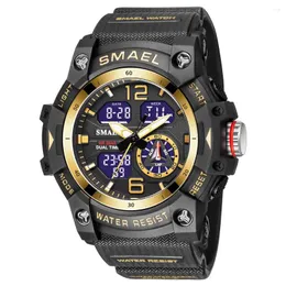 Wristwatches 2024 SMAEL Dual Time Men Watches 50m Waterproof Military For Male 8007 Resisitant Sport Gifts Wtach