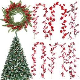 Dekorativa blommor 175 cm/190 cm jularland röda bär vinge konstgjorda växter diy hängande krans xmas träd hem dekoration bröllop