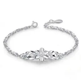 Moda de cadeia Beautiful 925 Sterling Silver Solid Flower Bracelet para mulheres Chain Charm Classic Wedding Gift Jóias H240504