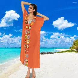 해변 스커트 스타일리시 여성의 크로 셰 뜨개질 꽃 커버 업 수영장 V- 넥 수영복을위한 측면 분할 디자인을위한 드레스