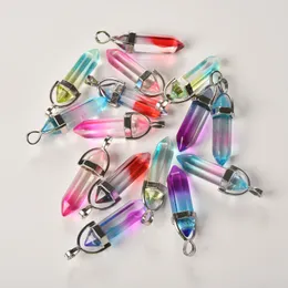 Colorful Rainbow Glass Charms Hexagon Prism Pillar Pendants for Jewelry Necklaces Earrings making