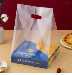 Enrole de presente 50pcs bolsa de embalagem transparente com pizza de bolo de alça Tire sacos de embalagem de armazenamento de alimentos plásticos