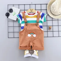 Clothing Sets 1 Children's Suit For Boys And Girls Kids Summer Short-sleeve Stripe T-shirt Overalls Two-piece Baby Set 0-4Y