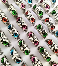 30pcslot New Retro Cute Men and Women Charm Punk Owl Ring Vintage MultiColor Eyes Creative Jewelry Party Gift Favor4783990