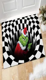 Illusion Doormat Christmas Nonslip Visual Door Mats Christmas를위한 Grinch grinch grinch santa 실내 실외 홈 파티 블랙 매트 50x80cm fy537616874435