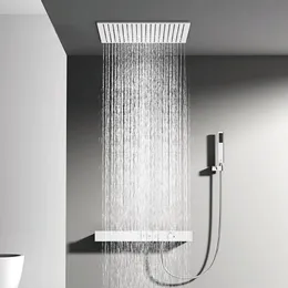 Sistema di doccia per bagno nero di lusso Design montato a parete a parete Cold Hot Dual-Control Waterfall Outlet Brass Termostatic Faucet
