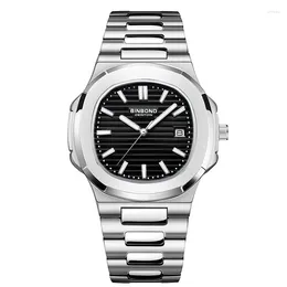 Wristwatches BINBOND 1885 Stainless Steel Wristwatch Case Fashion Calendar Quartz Waterproof Luminous Man Watches Reloj Hombre 2024
