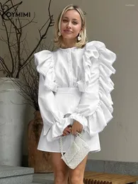 Abiti da lavoro Oymimi Fashion sciolta di cotone bianco a 2 pezzi set da donna Outfifit Elegante votaio a maniche lunghe Cesta Mini Abito Single Single