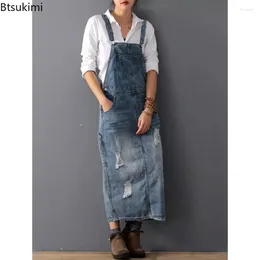 Lässige Kleider 2024 Denim Hosentender ärmellosen Gurt mit langen Röcken von Frauen Lose Overall Overall Jeans Vestidos