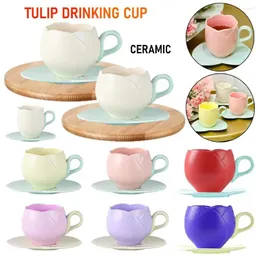 Кружки тюльпан пить чашка цветочной в форме кофейного чайного кружки с блюдце