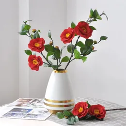 装飾的な花1PC人工CAMELLIAロングブランチ偽のシルクフローラルアレンジメント花瓶テーブル飾り結婚式のパーティーホームデコレーション