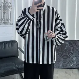 Men's Casual Shirts 2024 Spring And Summer Dark Series High End Pi Shuai Striped Long Sleeved Korean Edition Trendy Handsome Loose Shirt