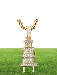 ICEDOUT -Steckerform Pendnat Rock Halskette für Männer Goldfarbe Material Kupfer Vollkubikzirkone Hip -Hop -Schmuck mit Seilkette2492958974