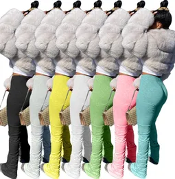 7 kolorów Women039s Spodnie Capris 2021 Drespants Women Flare Ladies Ułożone joggery plisowane spodnie wysokiej talii rozcięte dzwonek Bott6684694