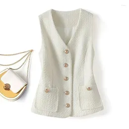 Women's Vests 2024 Female Fashion Coarse Tweed Sleeveless Horse Clip Coat Women Cardigan Solid Color V-neck Sweater Top