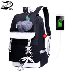 Fengdong Fashion Black Pink Pink Nylon Nylon School Backpack for Girls Corean Cute Bowknot Bags 2011174537966