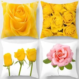 Pillow 45x45cm Rose Series Pillowcase Yellow Pink Flowers Sofa Office Seat Cover Room Aesthetic Home Decoration