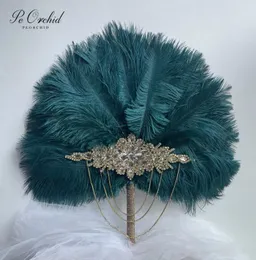 Fiori di nozze Peorchid Feathers Fans Blue Blu Bridal Bruidal Bouquet Fan Ramo Novia 2024 Custom Gatsby 1920s Art Deco Gift