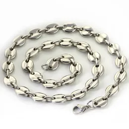 free ship 18''-32'' choose the lenght stainless steel silver coffee beans necklace chain 9mm wide shiny for Women M 310C