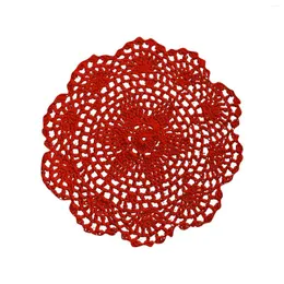 테이블 매트 6pcs doilies 크로 셰 뜨개질면 레이스 플레이스 매트 수제 둥근 후크 꽃 중공 장식 쿠션