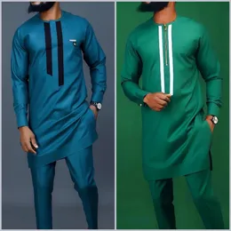 Summer African Mens Traditional Elegant Suits Outfit Dashiki 2Pc Shirt Pants Full Set Designer Clothes Abaya Brand Costume 240428