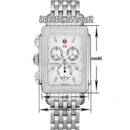 33mm Michele Signature Deco Diamond Chronograph Mutter von Perlen Damen Quarz Uhr 218t