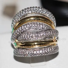 Fashion Jewel Classic 236 st Gem 5A Zircon Stone 14kt White Yellow Gold Filled Engagement Wedding Band Ring Set SZ 5-11 289K