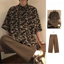 Camicie casual maschile stile estivo sciolto ritorno al senso degli antichi della minoranza di design camicia floreale ruffian e bell'uomo da donna