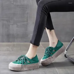 Casual Shoes 4cm Platform Wedge Bao Toe Women Summer Authentic Elegance Hollow Natural Chunky Sneaker äkta läderdesigner Sandaler