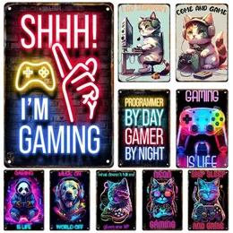 Metallmalerei Neon Gaming Gamer Metall Poster Beschilderung Zinnmalerei Vintage Plaque Wandbauer Kinderzimmer Spielzimmer Wandkunstdekorpaneel T240505