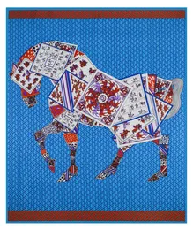 Square Women Horse Print Shawls Womens Silk Scarf Foulard Femme Echarpe En Soie Blue Large Twill Shawl8798257