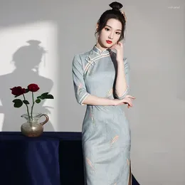 Etniska kläder 2024 Vintage Förbättrad Qipao Elegant kvinnor traditionell cheongsam klänning halv ärm damer kinesiska parti