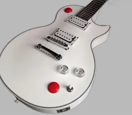 Kill Switch Buckethead Signature Alpine White Electric Guitar Red Button Arcade ، Baritone 24 Jumbo Frets ، Tuilp Tuners 2569