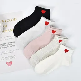 Kadın SOCKS 5 Çift Çocuk Kısa Tekne Sevimli Tatlı Sığ Ağız Koreli Aşk Öğrencisi