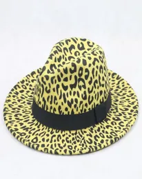Fauxe Wool Leopard Fedora Hats для женщин мужской вечеринка фестиваль фестиваль Feel Fore Jazz Hat Wide Brim Panama Goth Top Vintage Wedding Hat3094780