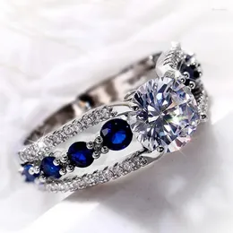 Wedding Rings Special-interest Women Blue/White Round CZ Novel Designed Female Party Ring Temperament Gift Trendy Jewelry