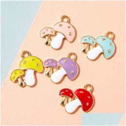 Charms Mrhuang 10Pcs/Lot Cute Mushroom Enamel Fashion Jewelry Accessories Fit Bracelet Earring Diy Making Gold Color Drop Delivery F Dhmvd