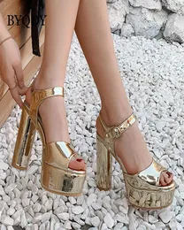 Byqdy Summer Fashion Platform Sandals Золотая серебряная розовая зеркала.