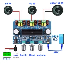 Amplifikatör 2*50W+100W Bluetooth 5.0 Çift TPA3116D2 Güç Subwoofer Amplifikatör Kartı 2.1 Kanal TPA3116 Audio Stereo Ekolayzer Aux AMP