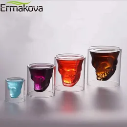 Wine Glasses ERMAKOVA 4-Pieces Glass Skull Shot Cup Whisky Glass Cup Skull Mug for Whiskey Wine Vodka Bar Club Beer Party Hotel Wedding Glass T240505