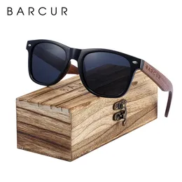 Barcur Schwarze Walnussholz -Sonnenbrille für Mann polarisiert hochwertige Sqare Sun Brille Männer UV400 Eyewear Accessoire Original Box 240426