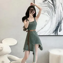 Abiti casual Donne Fashion Denim Mini Party Dressing Sexy Spaghetti Cinghie Chic Calto Sleeveless Sleeve Cintura Slim Slimtwear