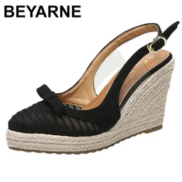 Beyaromens espadrilles sandali a cuneo brow scarpe single single womens moda tacchi alti con paglia da fondo spessa 240422