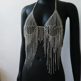 Summer Beach Fashion Body Chain Long Nappel Rhinestone Catch per donne Accessorio per reggiseni bikini lucido 240423