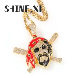 Luxury Design Pirate Skull Necklace Pendant Gold Silver Plated Iced Out Zircon Mens Hip Hop Jewelry Gift7595039