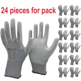 Handskar nmssafety hög kvalitet 24 bitar/12 par arbetshandskar med pu gummi palm beläggning säkerhetsskydd handskar