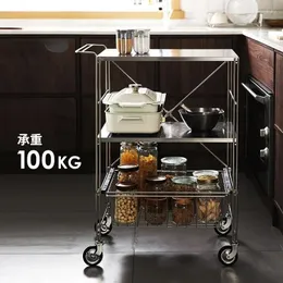 Kitchen Storage Stainless Steel Dining Car Moveable Three-layer Trolley Multi-functional Rack Household Snacks Basket
