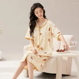 Moda de sono feminina 2024 Nightdress de moda com sutiã no peito para mulheres verão Vesbagões de algodão