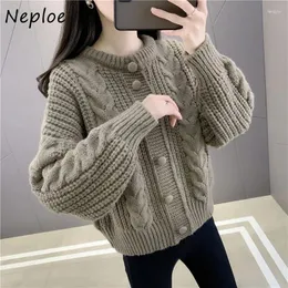 Women's Knits Neploe Vintage O-neck Sweaters Mujer Autumn Single Breasted Loose Thicked Cardigans Y2k Long Sleeve Knitted Tops Women