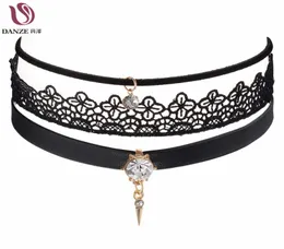 Cała Danze 3 szt. Set steampunk kryształowy kamienny wisiorek skórzane naszyjniki dla kobiet vintage koronkowy naszyjnik Choker Mase Jewelr4848529